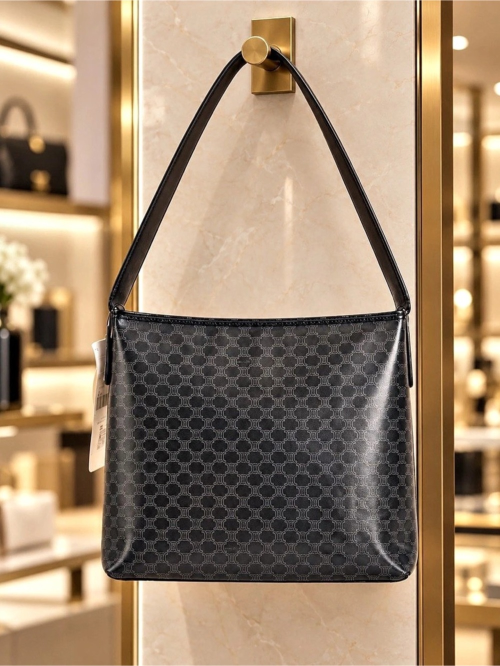 vintage Celine Macadam Black Vinyl Y2K Shoulder Bag